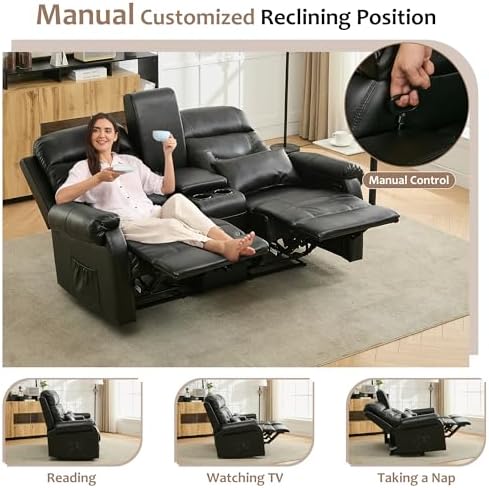 DRMBOOK RV Loveseat Recliner Sofa with Console, Wall Hugger Reclining Couch