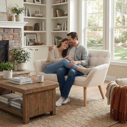 48”Small Loveseat Sofa for Living Room, Small Space, Bedroom, White Sherpa