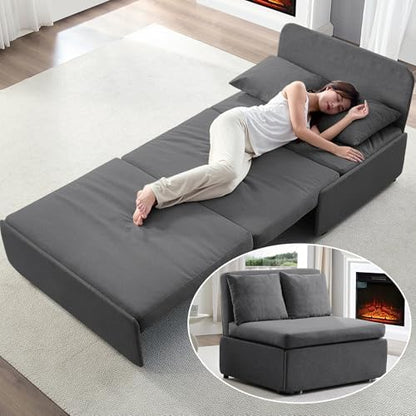 BALUS 2 in 1 Twin Size Sleeper Chair Pull Out Sofas Couch with Pullout Beds, 43" W Convertible Guest Sleepers Chair Bed Sofabed with Pillows and Mattress for Living Room Apartment Loft, Dark Grey