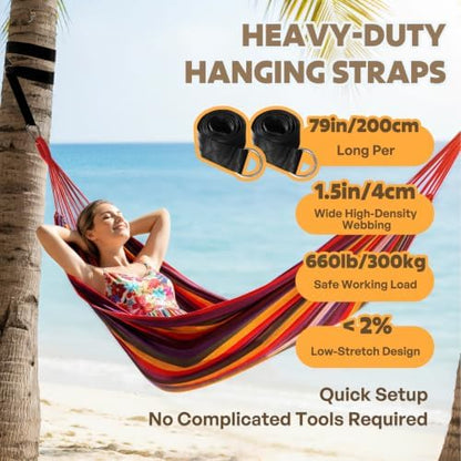 ANYOO Cotton Camping Hammock Portable with Tree Straps Holds 660lbs