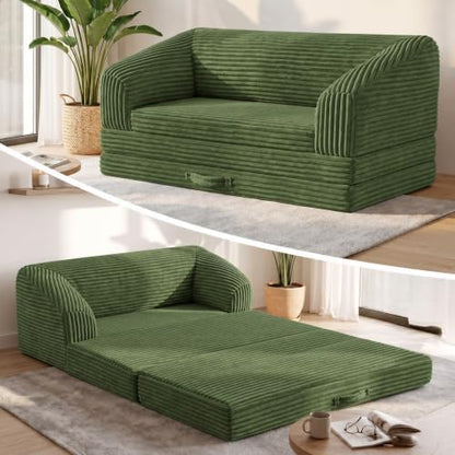 Convertible Sofa Bed, 2 in 1 Trifolding Boneless Couch Bed Green