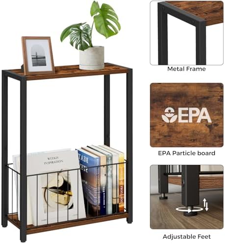 Homleke Narrow Side Tables Set of 2 with Magazine Holder, Skinny End Tables