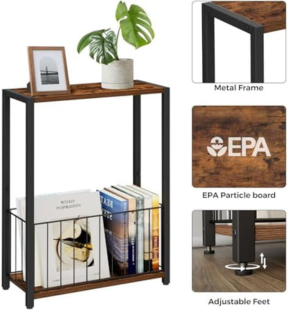 Homleke Narrow Side Tables Set of 2 with Magazine Holder, Skinny End Tables