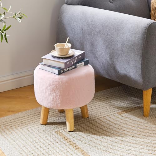 YMYNY Round Pouf Ottoman,12.6" Small Foot Stool,Pink HBD035P