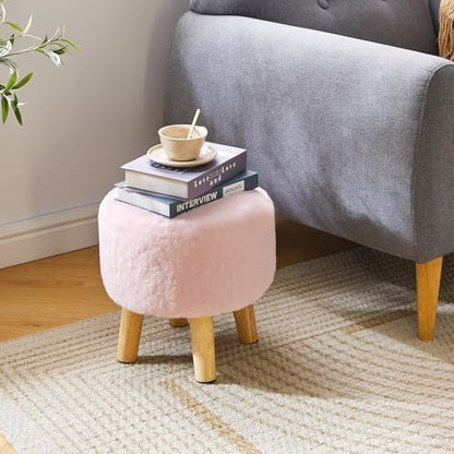 YMYNY Round Pouf Ottoman,12.6" Small Foot Stool,Pink HBD035P