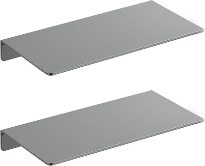 Danpoo 8 inch Gray Small Floating Shelves for Wall Organizer & Storage, Mini Display Shelves, Metal Wall Shelves for Bathroom, Living Room, Kitchen, Bedroom(2-Pack)