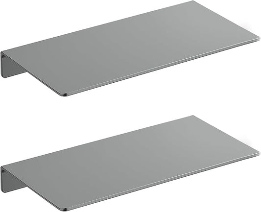 Danpoo 8 inch Gray Small Floating Shelves for Wall Organizer & Storage, Mini Display Shelves, Metal Wall Shelves for Bathroom, Living Room, Kitchen, Bedroom(2-Pack)