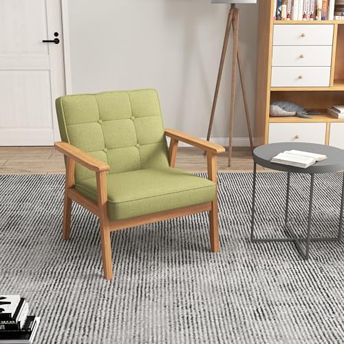 KCC Mid-Century Modern Linen Fabric Accent Chair for Living Room,Green