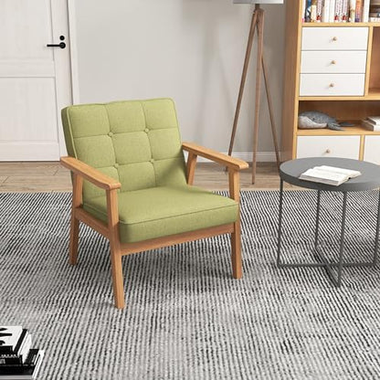 KCC Mid-Century Modern Linen Fabric Accent Chair for Living Room,Green