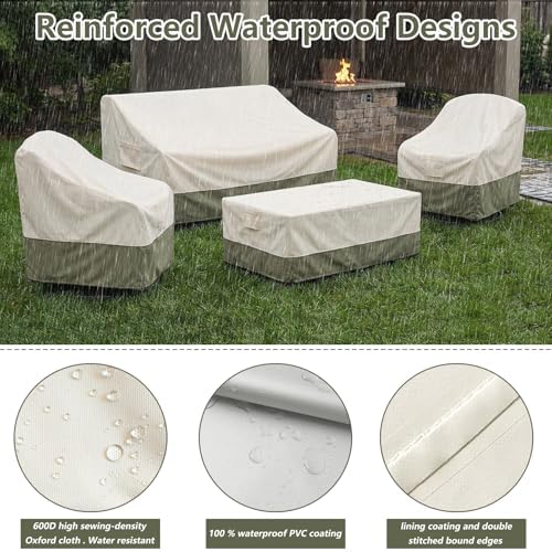Bitubi Outdoor Waterproof Patio Furniture Covers 4-Piece Set for Swivel Rocker Chairs, Patio 3-Seater Sofa 79in, Coffee Table 48in, Heavy Duty 600D Tough Canvas, Beige