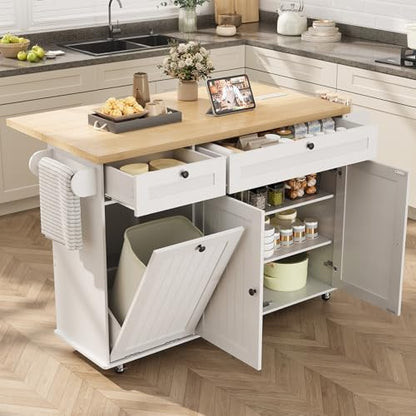 60" Rolling Kitchen Island on Wheels, Mobile Kitchen Cart White
