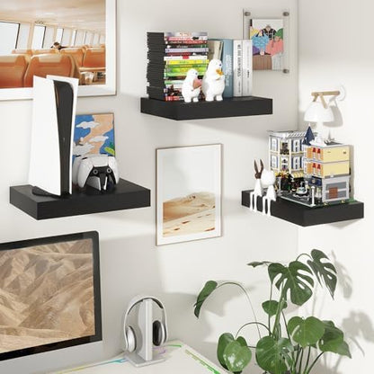 FLYJOE 12 Inch Deep Floating Shelves, 16 Inch Black Wall Shelves Set of 2