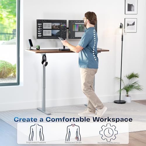 VIVO Electric Standing Desk, Solid 1-Piece 60" x 24" Vintage Brown Top