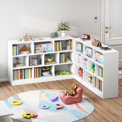 IOTXY Open Shelf Low Bookcase - Wooden 3-Tier Cube Bookshelf, Warm White