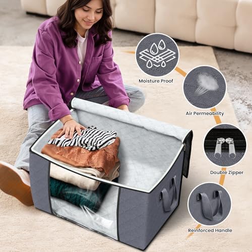 90L Clothes Storage, Foldable Thick Fabric Blanket Storage Bags