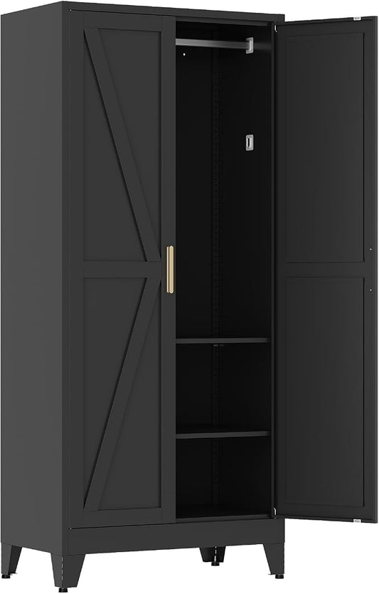 71" Tall Metal Armoire Wardrobe Closet,17.7" Deep By 31.5" Wide Portable Closet for Hanging Clothes,Wardrobe Cabinet with Adjustable Shelves for Bedroom Office Laundry Room,Black 1 Pack