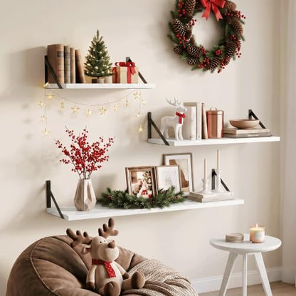 Floating Shelves, 24 x 12 Inches, Set of 2 Wall-Mounted Shelves with Metal Brackets, Decorative Wall Shelf for Living Room, Bedroom, Bathroom (White)
