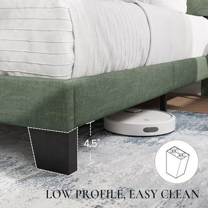 SHA CERLIN Queen Platform Bed Frame with Upholstered Fabric Headboard,Green