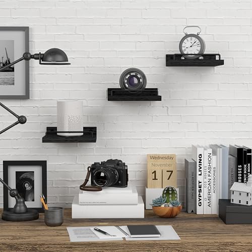 RYOFOBETTO Small Floating Shelf, 6 X 6 Inches Farmhouse Wall Shelves for Living Room, Bedroom, Picture Frames, Plants, Kitchen, Set of 3 (Black)