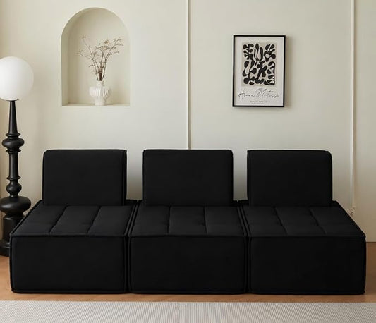 PurrJoys Modular Sectional Loveseat, 2-Piece Deep Seat Corduroy Lounge Sofa Small Loveseat Couch for Living Room, Bedroom, Apartment, Black