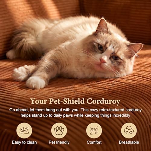 Convertible Futon Sofa Bed | 78.8” Corduroy Boneless Couch with Pull Out Sofa Bed, Comfy Futon Floor Couch with Side Pocket, Versatile Sleeper Sofa for Home & Apartment |Orange