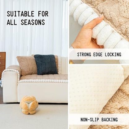 Sofa Pad, Plush Couch Cover Washable for Pet, Non-Slip Warm Couchs Cover, Funny Fuzzy Pet Couch Covers for Sofa, Sofa Slipcovers Furniture Covers for L Shaped(Light tan, 27.5"x 27.5")