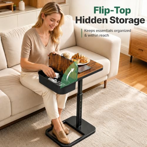 Kitstorack TV Tray Table with Flip-Top Storage, Adjustable Height