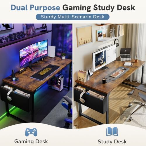 DUMOS 63" Computer Desk Home Office Desk, Gaming Desks, Dark Brown