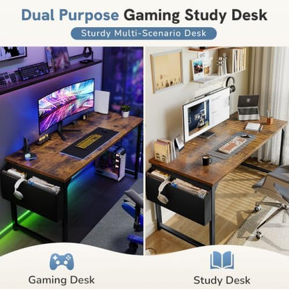 DUMOS 63" Computer Desk Home Office Desk, Gaming Desks, Dark Brown