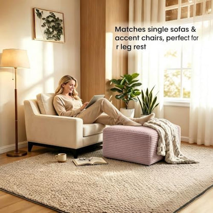 37.4" Rectangle Ottoman Foot Rest for Couch - Corduroy Upholstered Compressed Memory Foam, Cloud Ottoman for Modular Sectional, No Assembly Required, DIY Combination, Pink