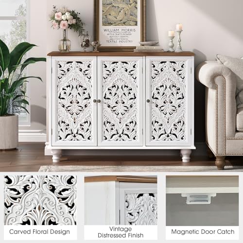JOINICE 42.5" Accent Storage Cabinet with 3 Doors for Living Room, White