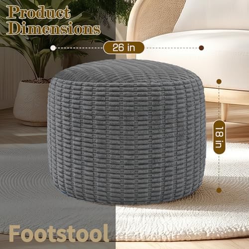 Round Corduroy Footstool Pouf for Couch