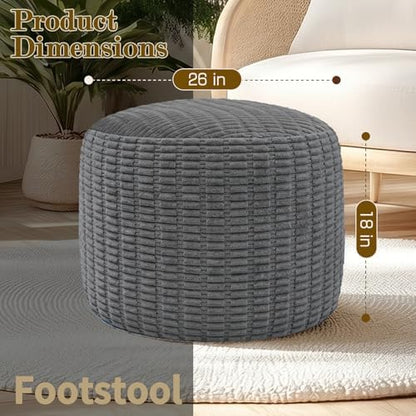Round Corduroy Footstool Pouf for Couch