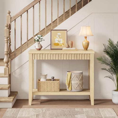 FAVOOSTY 31.5" Entryway Table, Console Tables with Open Storage, Natural