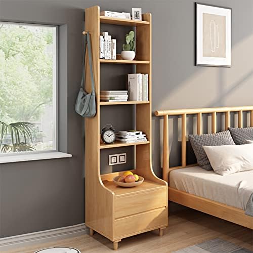 IOTXY Oak Bedside Table with Bookshelf - 71" Tall Nightstand for Bedroom