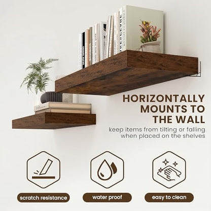 FLYJOE 12 Inch Deep Floating Shelves, 12'' x 12'' Brown Shelves Set of 2