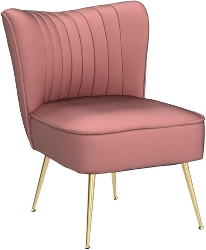 DUOMAY Modern Accent Chair Set of 2 Velvet Slipper Chair with Gold Legs Wingback Side Chair for Living Room Bedroom Entryway Small Corner Chair for Space Saving, Blush Pink