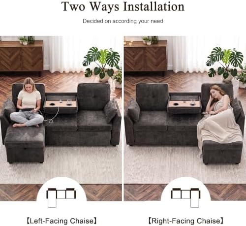 Convertible Sleeper Sofa Bed with Storage, L Shaped Couch with Pull Out Bed
