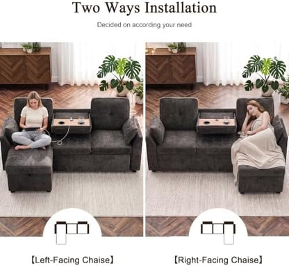Convertible Sleeper Sofa Bed with Storage, L Shaped Couch with Pull Out Bed