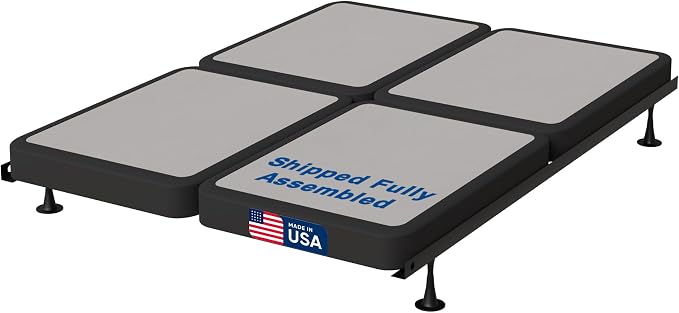 Treaton, 4-Inch Sturdy Wood Box Spring for Mattress Support - Durable and Fully Assembled, Natural Wood Foundation for King, Gray