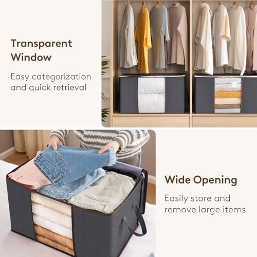Lifewit 3 Pack 60L Clothes Storage Bins with Lids, Blanket Storage Bags