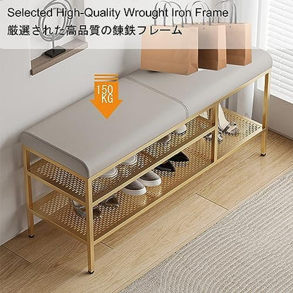 Multi-Function Entryway Bench, 3-Tier Shoe Rack with Seat, Storage Organizer Ottoman for Bedroom Hallway Closet, No Assembly Required, Space Saving Design for Small Spaces, Easy to Clean