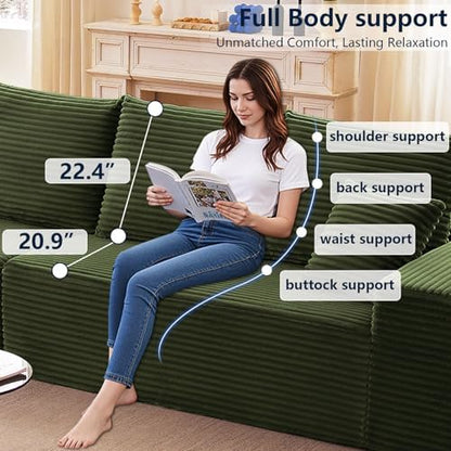 135" Modular Sectional Sofa, Sponge Sofa for Living Room, High Density Sponges Cloud Couch,Modular L-Shape Sofa Couch with Chaise, (Green)