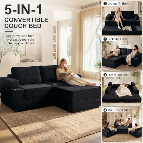 JJJ 75" Convertible Sofa Bed Couch Boneless Loveseat for Living Room