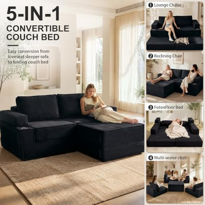 JJJ 75" Convertible Sofa Bed Couch Boneless Loveseat for Living Room