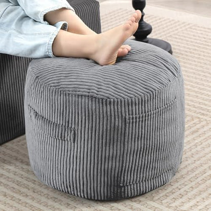 Round Stuffed Pouf Ottoman (Gray, 20" D x 20" W x 15" H)