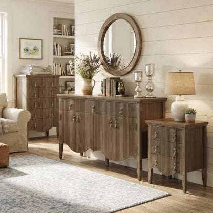 57" Fluted Sideboard Buffet,Retro Storage Cabinet, Light Oak