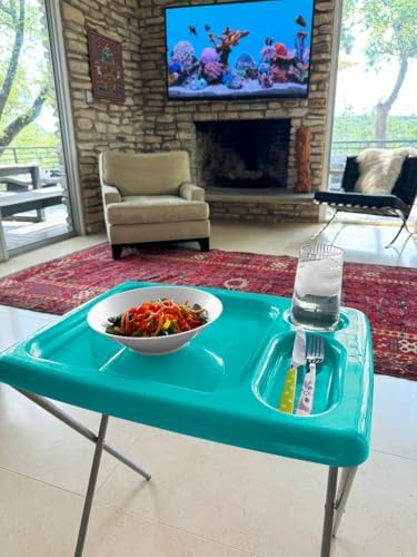 Folding TV Tray Table, Portable, Sturdy, Turquoise (Set of 2)