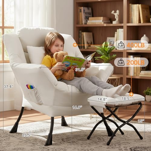 Lazy Chair with Ottoman, Comfy Reading Chair for Bedroom