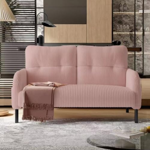 47" Modern Loveseat Couch Sofa, Corduroy Upholstered 2-Seat Loveseat Sofa for Small Spaces, Bedroom, Living Room, Apartment, Pink